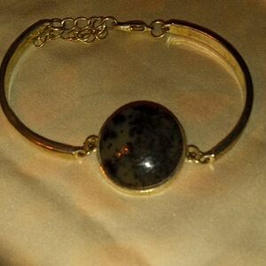 Elegant Gold and Black Stone Bracelet Hand Made Nebraska River Rock